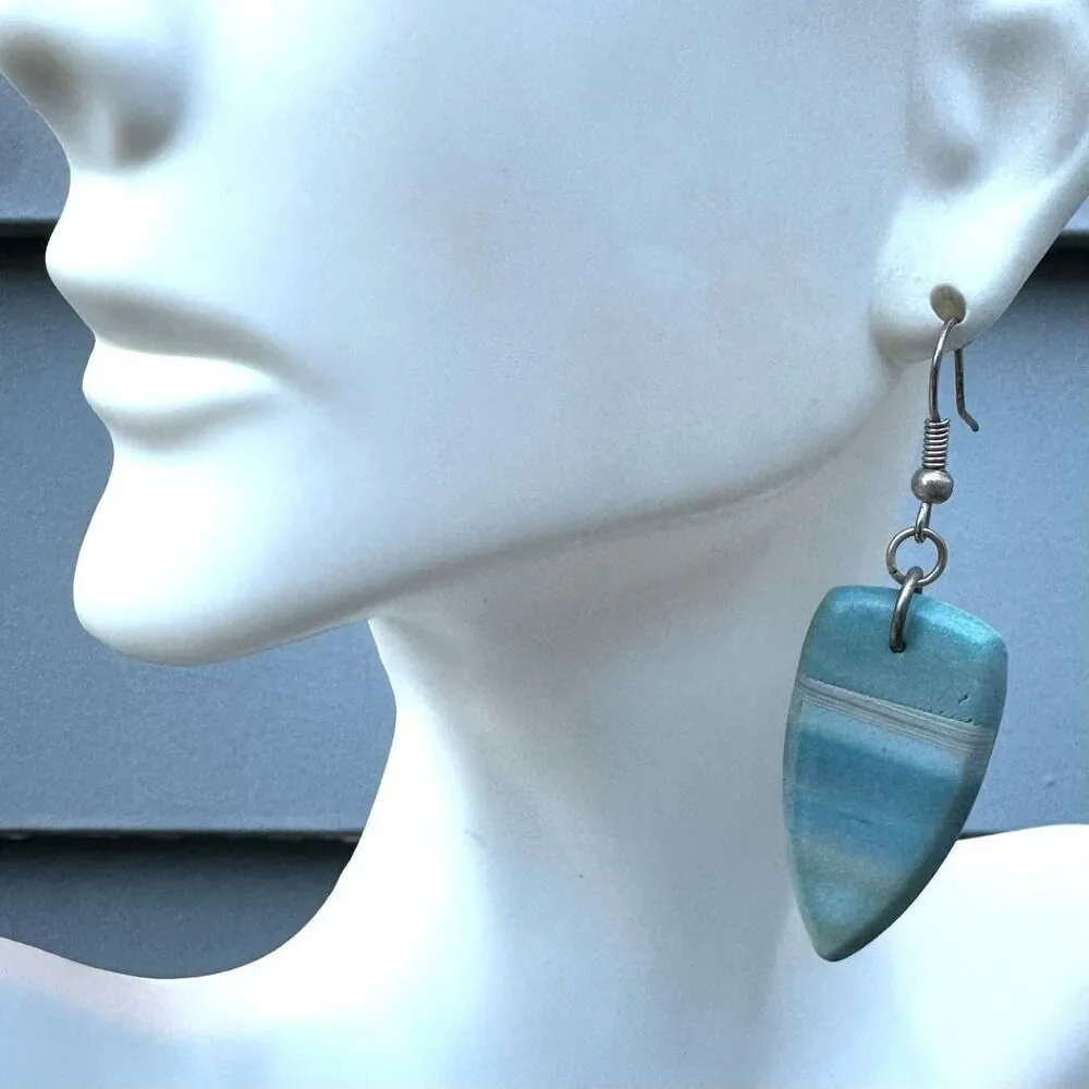 Blue and silver tone drop earrings